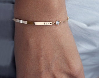 Personalized birthstone bar bracelet / Birthstone bracelet / 14k gold filled / Custom name bracelet / Sterling silver / Luca jewelry