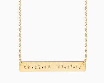 Gold Bar Necklace / Date & Name Bar necklace / 14k gold filled / Personalized Nameplate necklace / Mom necklace