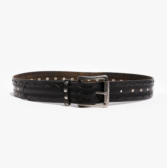 Black Leather Studded Scalloped Belt | Cowboy Western Belt 