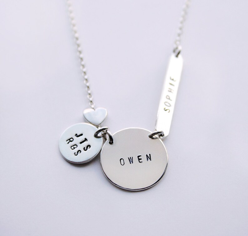 Mom necklace Personalized silver pendant necklace with heart Initial necklace Name bar necklace shopluca Bar necklace