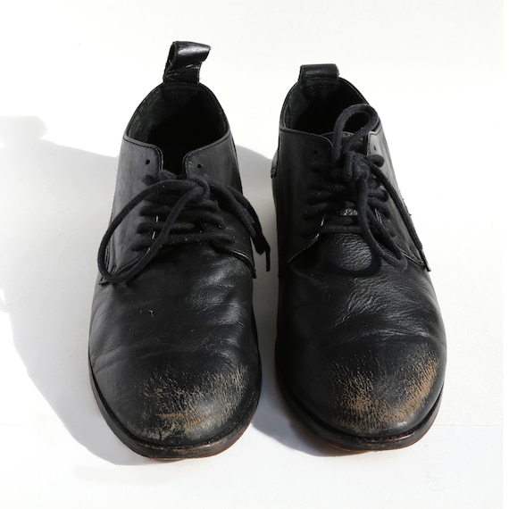 Mens Diesel Black Distressed Leather Tempo Dress Shoes  display picture 1
