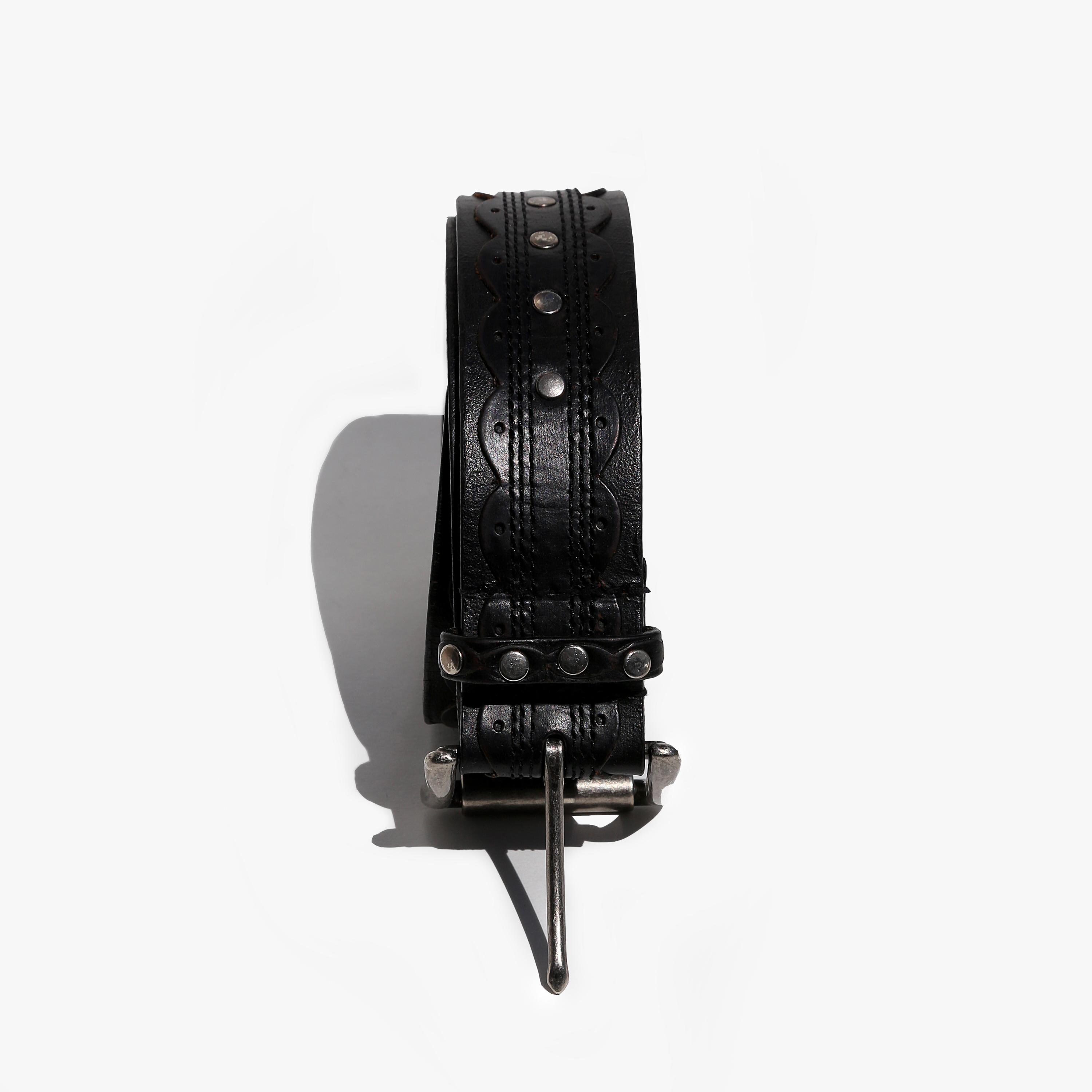 Black Leather Studded Scalloped Belt | Cowboy Western Belt 