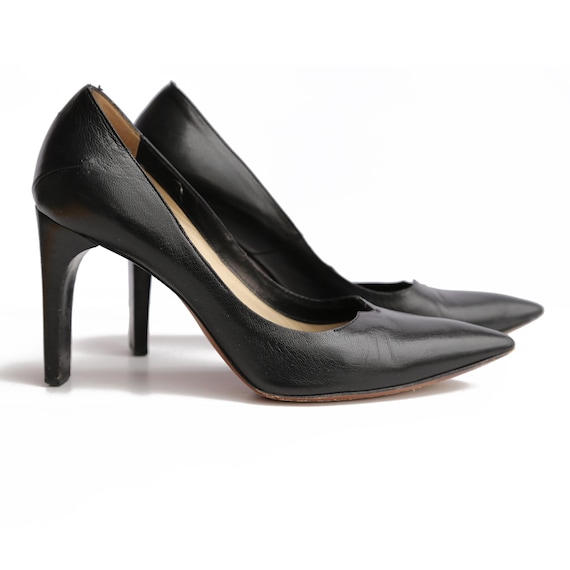 Vintage Costume National Black Leather Stiletto Pumps 1990 display picture 3