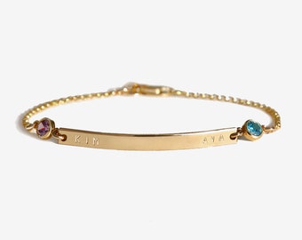 Personalized double birthstone bar bracelet / Birthstone bracelet / 14k gold filled / Diamond name bracelet / Sterling silver / Luca jewelry