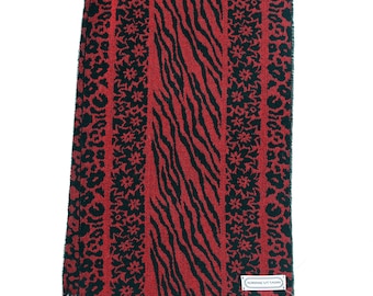 Vintage Adrienne Vittadini 1980's red and black wool scarf long scarf floral tiger jacquard pattern