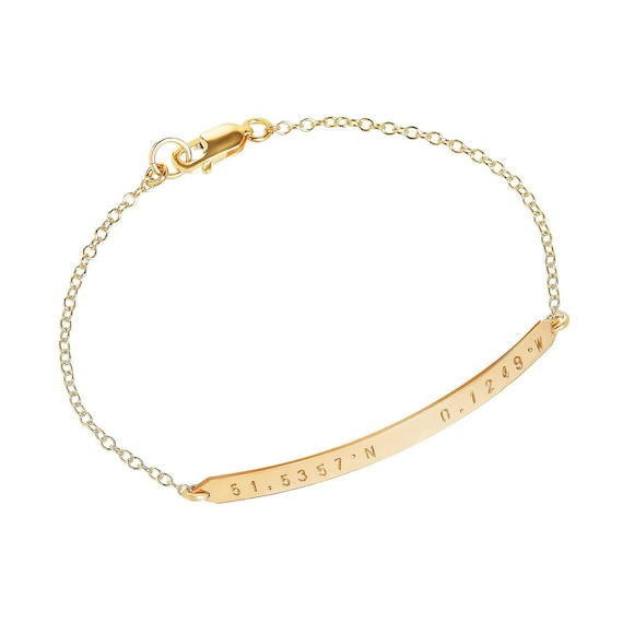 Coordinates Bracelet 14k Gold Filled Bar Bracelet Latitude