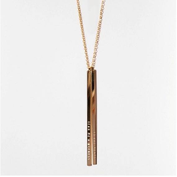 Vertical Gold Bar Necklace Vertical Long Bar Necklace 14k Etsy