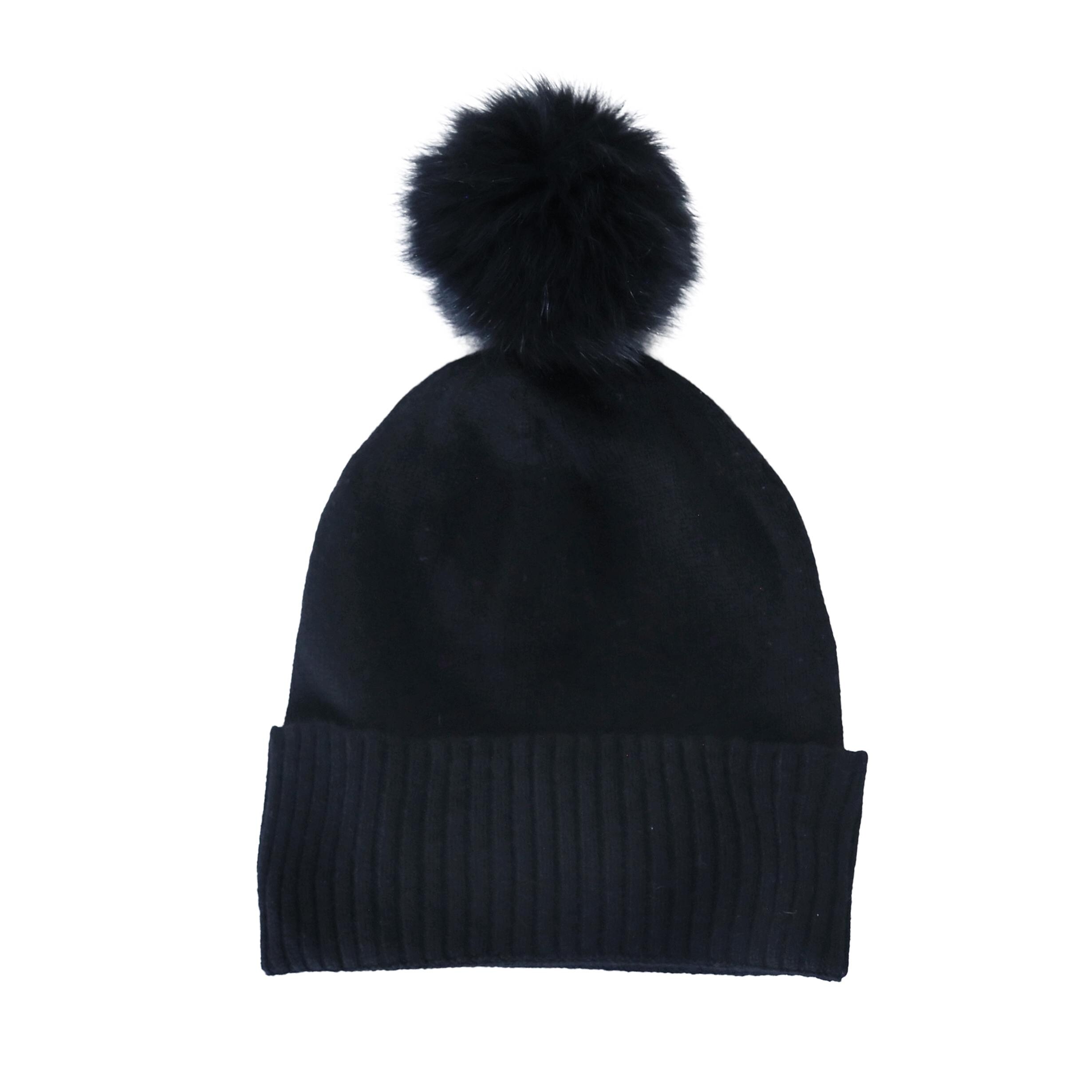 Tasha Tarno Cashmere Knit Beanie with Real Fur Pom Pom – Gray | One Size Vintage White Fox Fur Hat - Etsy main image 2