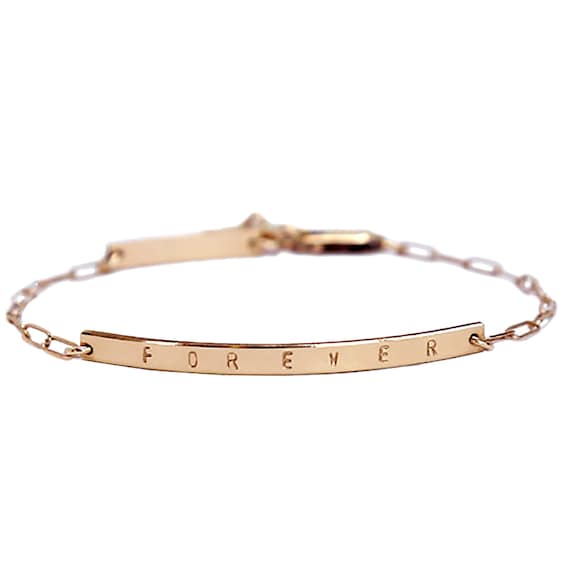 Personalized Link Chain Bar Bracelet, Custom Name & Date Bracelet, Double Nameplate, 14k Gold Filled or Sterling Silver, Gift for Mom