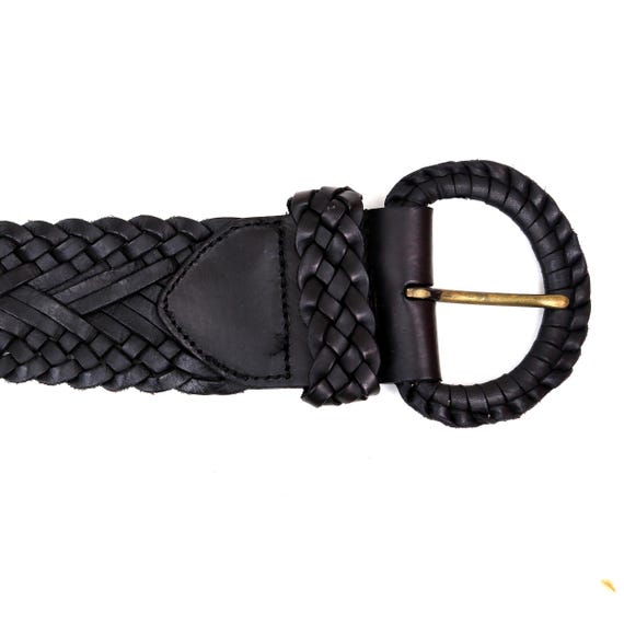 Vintage Black Leather Wide Braided Belt, Boho Prairie Belt 