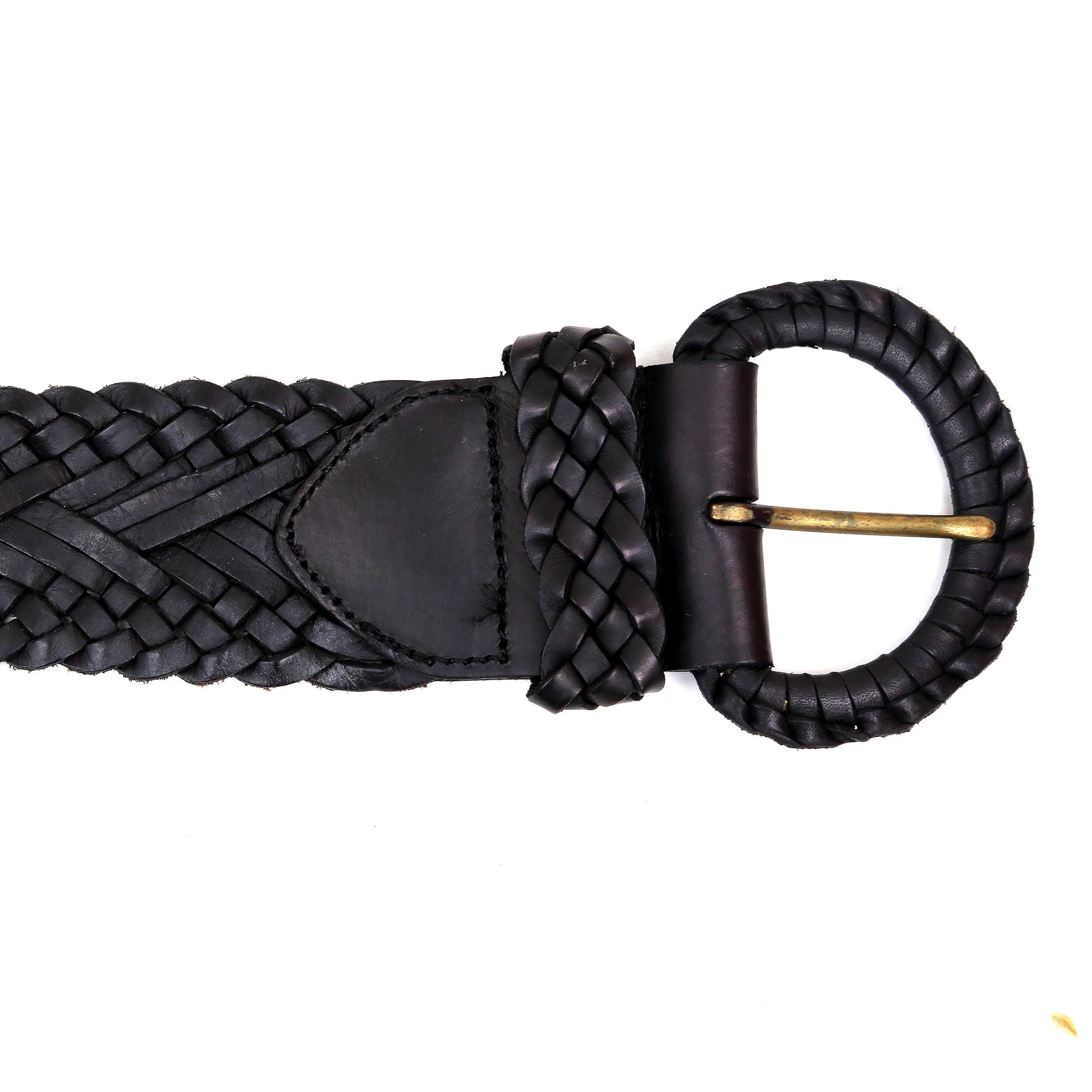 Vintage - leather and silk like woven belt, brass hardware‎ vintage 70s braided leather belt – 86 Vintage main image 3