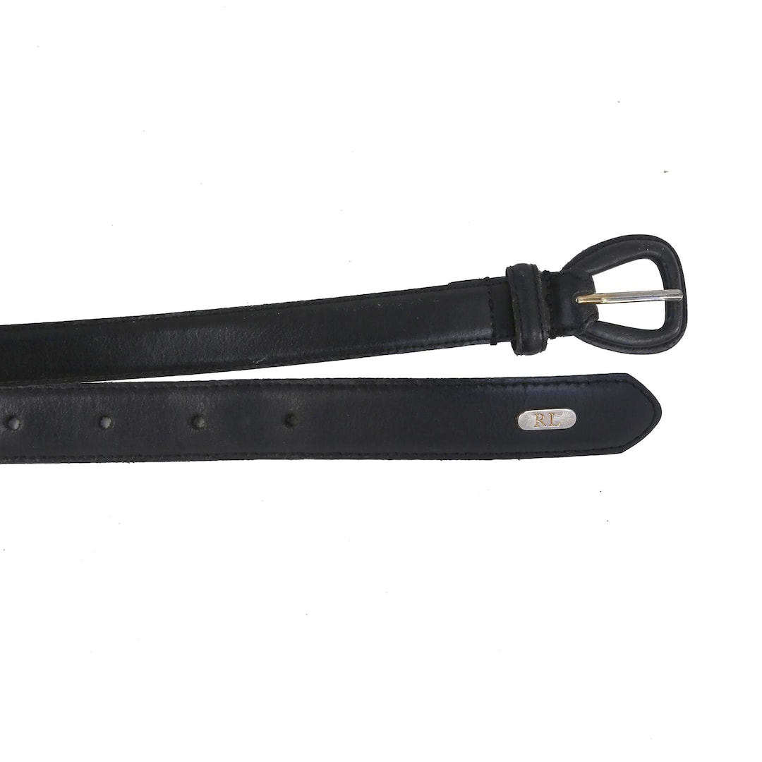 Ralph Lauren Mens Black Leather Belt, RL Silver Logo Plaque  display picture 2