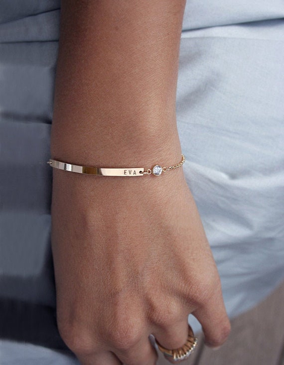 Personalized Classic 1 Letter & 1 Birthstone Bracelet in 14k Gold