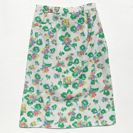 Vintage Floral Cotton A line Knee Length Skirt Re… - image 1