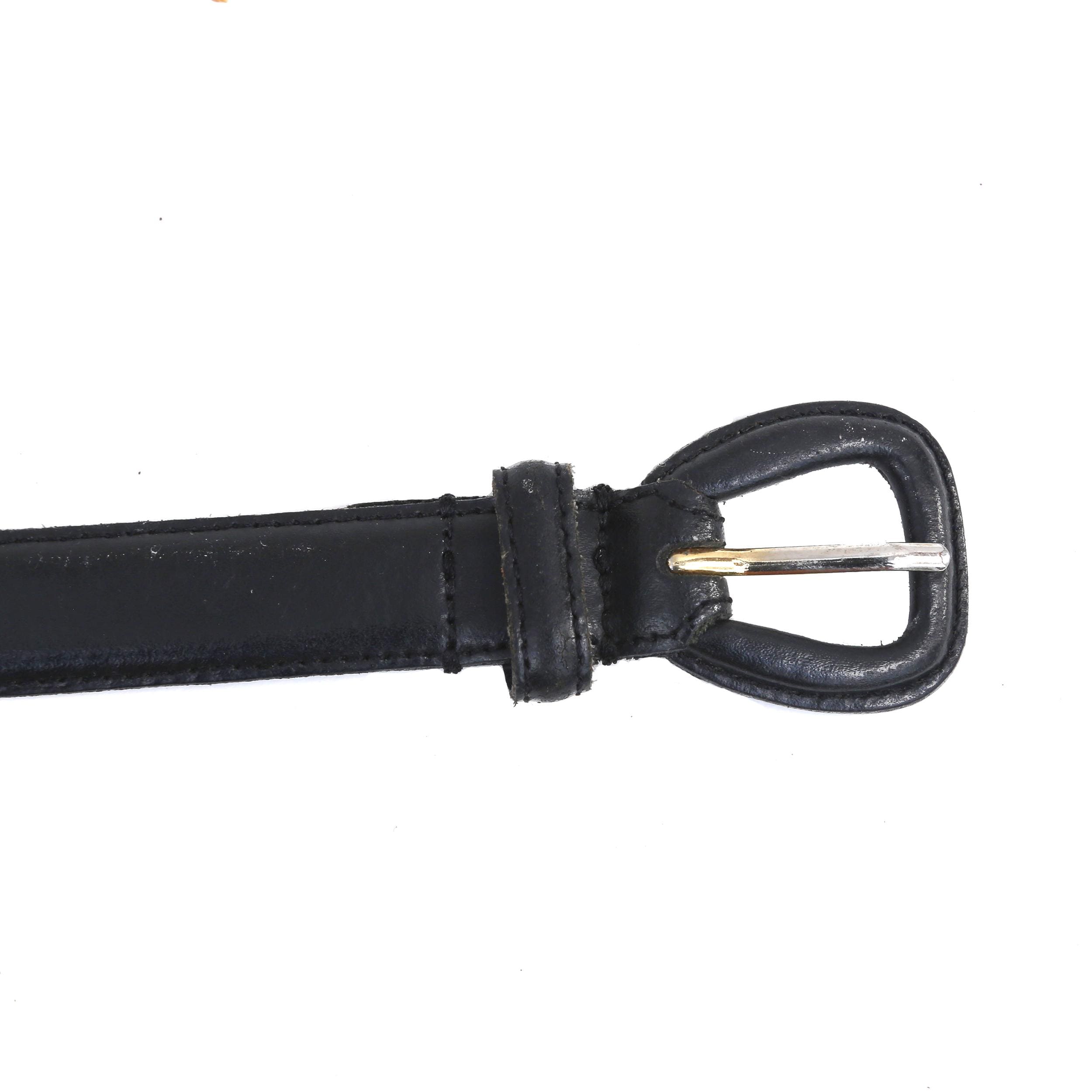 Ralph Lauren Mens Black Leather Belt, RL Silver Logo Plaque 