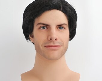 Men's Black Lace Front Wig, Short Straight Side Part