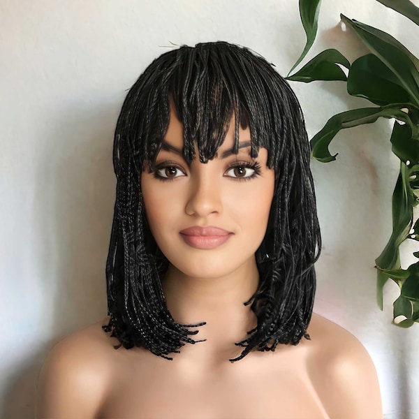 Braid Wig For Black Women African Cheap Braid Bob Wig With Bangs Cleopatra Glueless Braid Hairstyle Wig