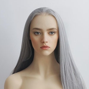 Gray Lace Front Wig For Women Long Straight Grey Wig Natural Looking Hair Wig Free Part Hairline Frontal Lace Realistic Wig