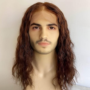 Men Human Hair Wig Dark Brown Lace Front Wig For Male Curly Long Real Hair Wig Middle Part Cosplay Wig Thick Realistic 13X6 Lace Wig 14 In