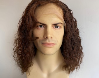 Men Human Hair Wig Brown Lace Front Wig For Male Long Curly Costume Cosplay Halloween Wig Realistic 13X6 Lace Side Part Hairline