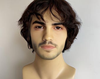 Human Hair Mens Wig Black Lace Front Wig Curly Short Headband Wig With Bangs Cosplay Costume Male Wig Thick Realistic 13X6 Lace Foam Wig Men