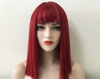 red hair wigs with bangs