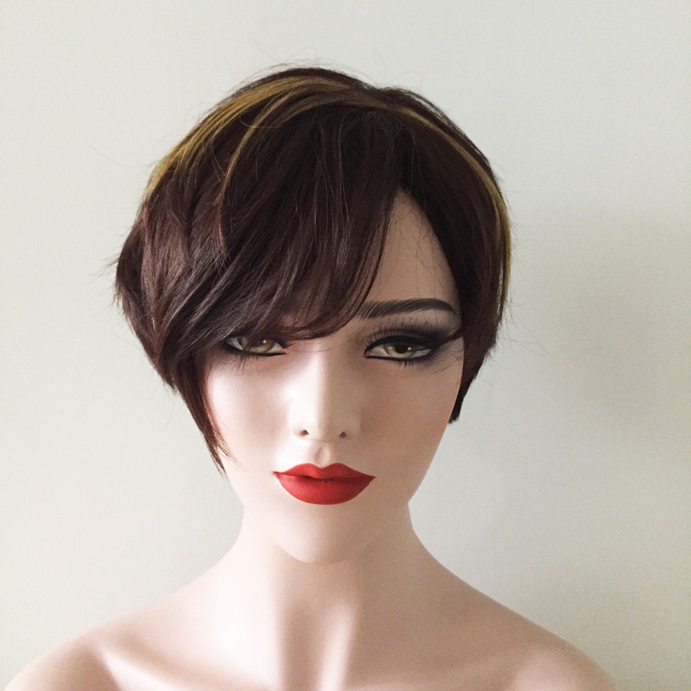 Women Chestnut Brown Blonde Highlight Colour Ombre Boy Cut Etsy