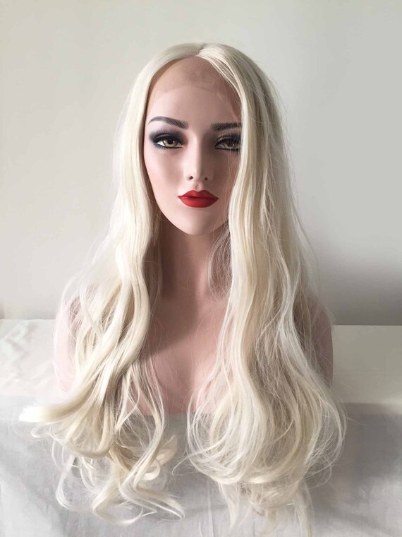 Lace Front Women White Middle Part Wavy Curvy Long Hair Wig Etsy
