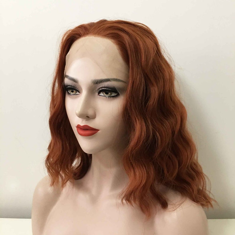 Women auburn dark red lace front curly wig