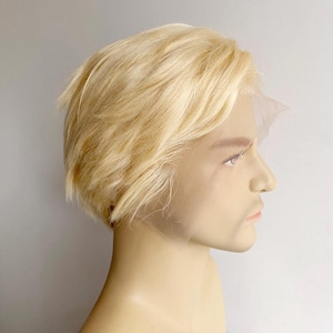 Men Blonde Human Hair Wig Lace Front Wig For Male Short Straight Real Hair Wig Cosplay Costume Natural Wig 13X6 Frontal Lace Wig Side Part
