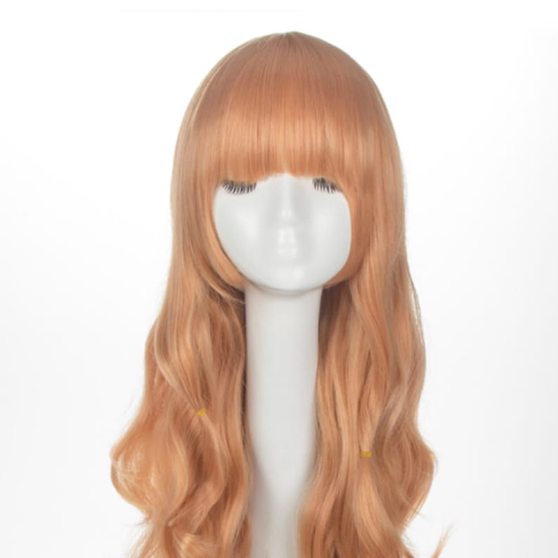Women Orange Cosplay Bob Bangs Wavy Curly Long Hair Sideburns Etsy