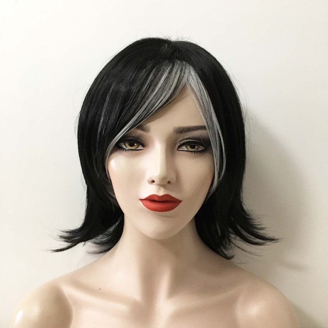 Parrucca nera lunga e liscia con frangia, 66 cm, parrucca di Parrucca nera lunga e liscia con frangia, 66 cm, parrucca di