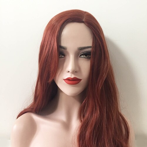Women Auburn Red Tone Brown Deep Side Part Wavy Long Hair Casual Wig