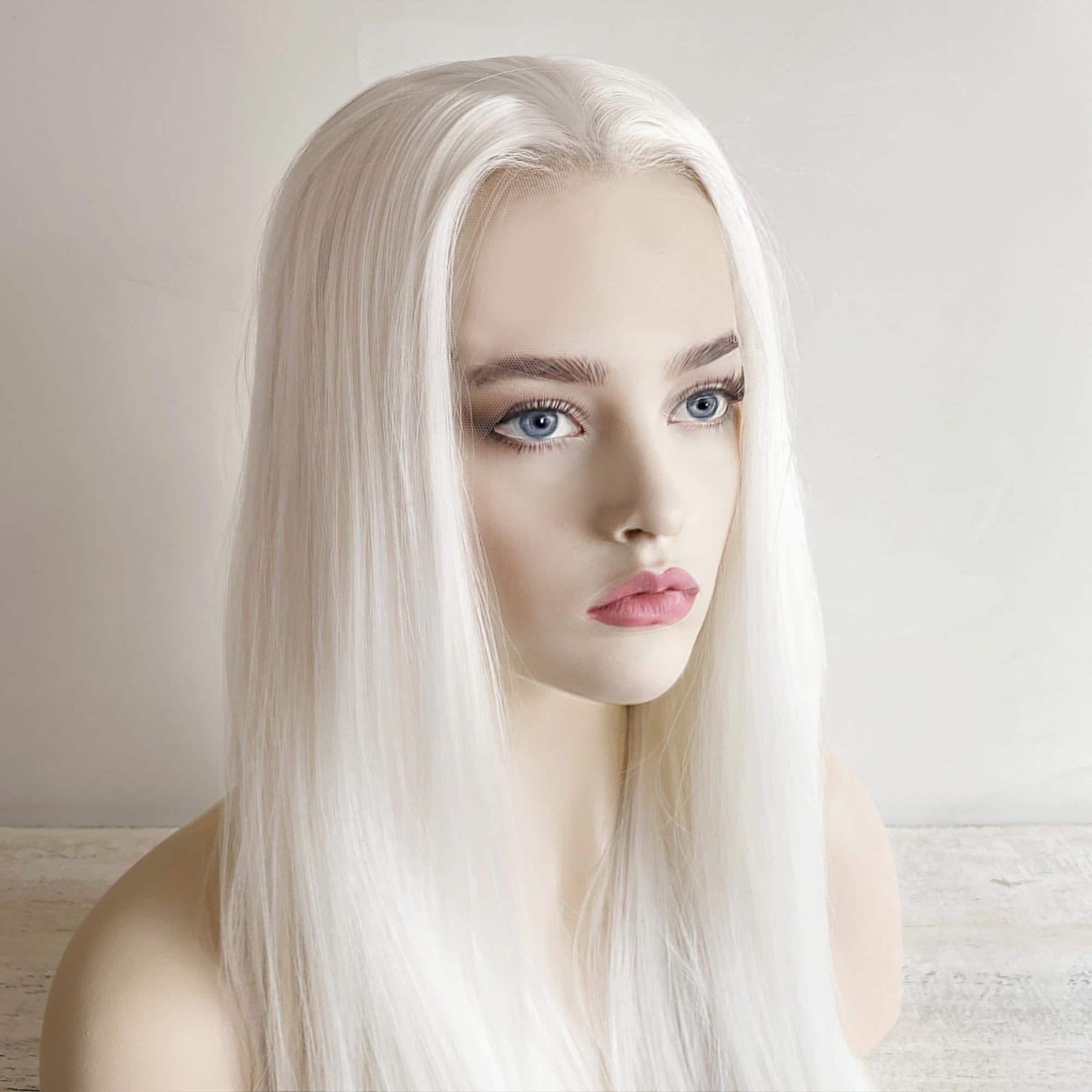 White Lace Front Wig for Women Long Straight Widows Peak  display picture 3