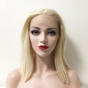 Women Lace front Platinum Blonde Middle Part Straight Shoulder Length Wig 14 inches