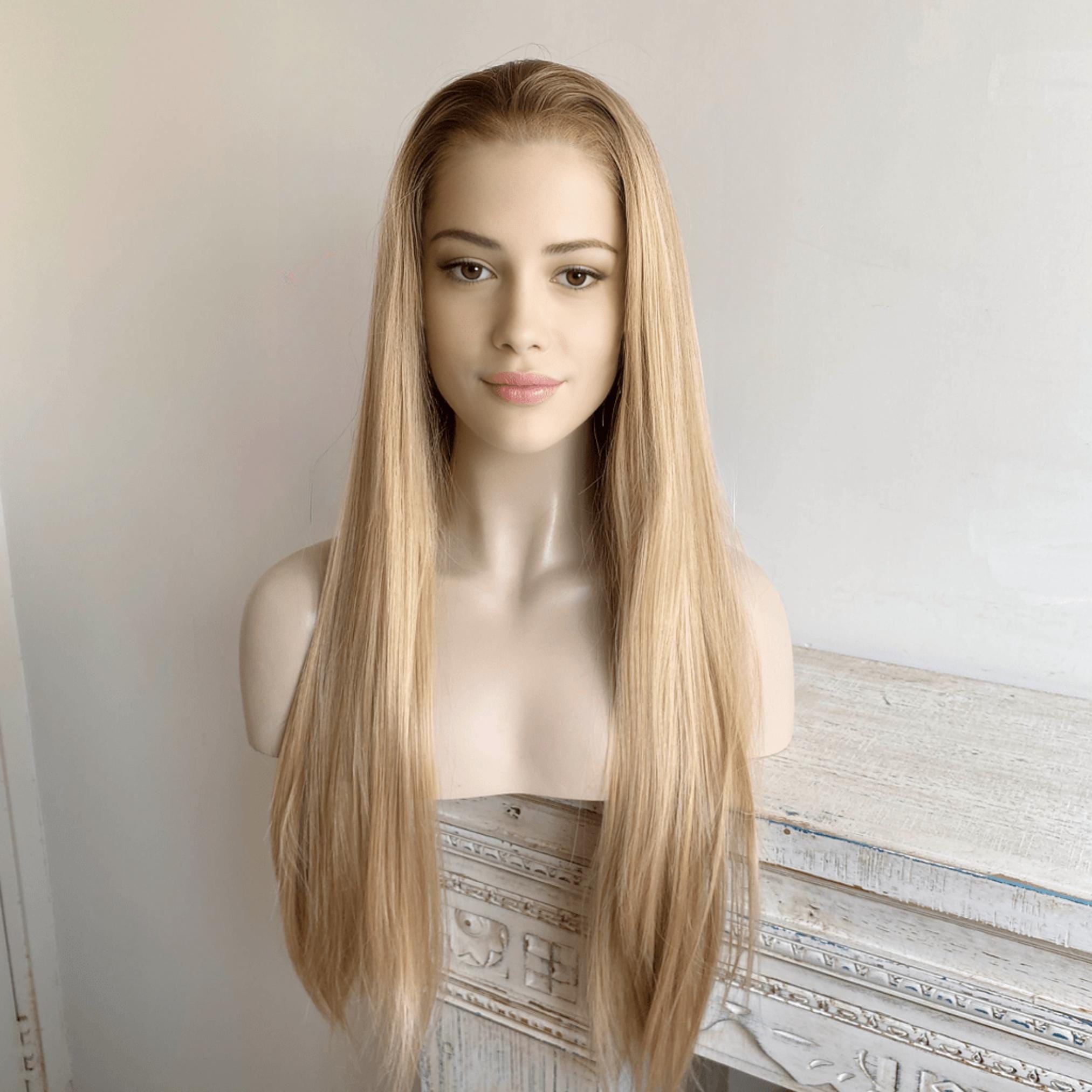 Blonde Lace Front Wig for Women Long Wig Dark Root Ombre Wig 
