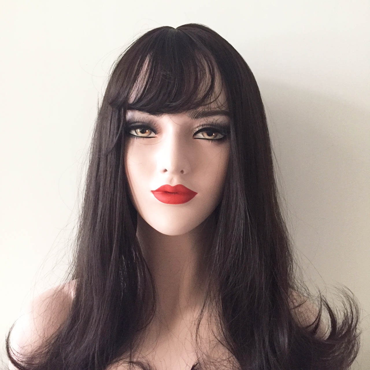 Women Black Brown Long Curly Wavy Air Wispy Bangs Long Straight