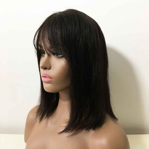 Women black real human hair shoulder length straight bob wig