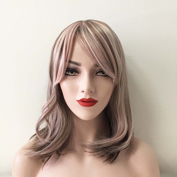Women Ombre Mixed Pink Gray Brown Shoulder Medium Length Long Etsy