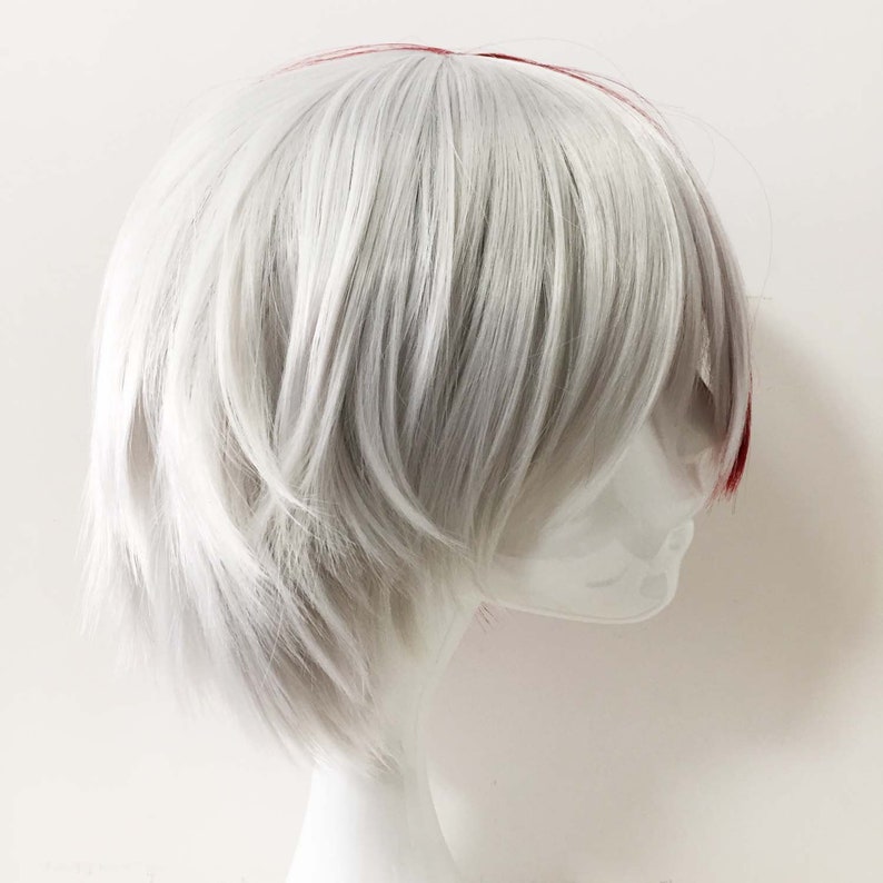 Men Short Anime Cosplay Boy Half Red Half White Two Tone Etsy