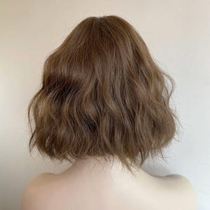 Dark Brown Curly Wig Short Bob Wig With Bangs Brown Women Wavy Water Wave Female Wig Natural Looking Glueless Wig
