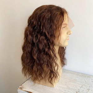 Men Human Hair Wig Dark Brown Lace Front Wig For Male Curly Long Real Hair Wig Middle Part Cosplay Wig Thick Realistic 13X6 Lace Wig 14 In