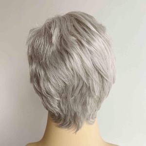 Men Gray Silver Wig With Bangs Short Straight Wig Cosplay Costume Party Wig Husband Gift For Father