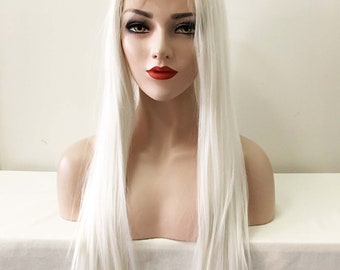 White Lace Front Wig, Long Straight Synthetic Hair, 24 Inch  display picture 2