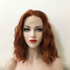 Lace Front Wig For Women Dark Red Auburn Curly Wig Synthetic Hair Medium Length Free Part Wig 14 Inches