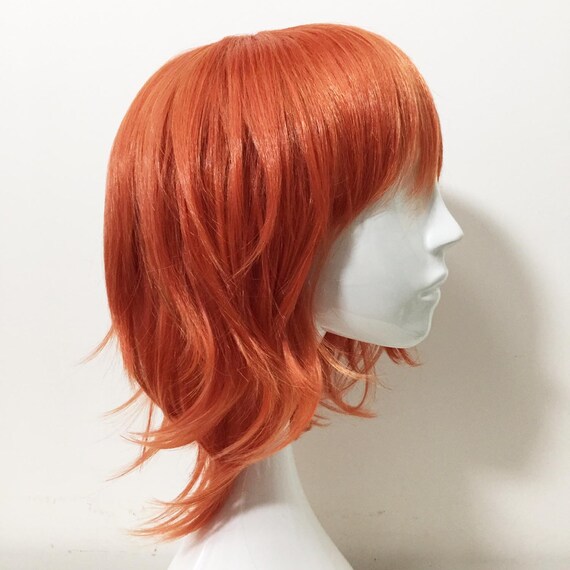 Women Orange Fringe Bangs Layered Medium Length Cosplay Wig Etsy