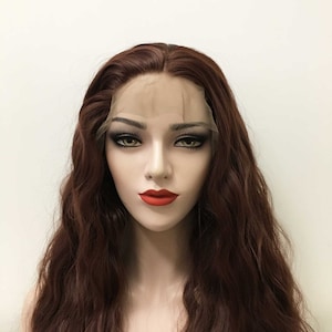 女性用レースフロントウィッグ ダークブラウン ミドルパート ロング カーリー 厚手ウィッグ 24インチ