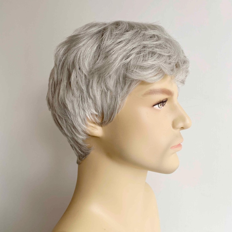 Men Gray Silver Wig With Bangs Short Straight Wig Cosplay Costume Party Wig Husband Gift For Father