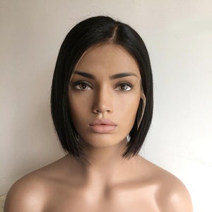 Schwarz Echthaar Lace Front Perücke Für schwarze Frauen Natürliche Schwarze Perücke Echthaar Kurze Bob Perücke Frontal Spitze Gerade Seitenteil Perücke 8 Zoll