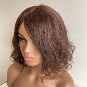 Dark Brown Human Hair Wig For Women Short Bob Curly Wig With Bangs Straight Real Hair Long Bangs Ladies Wig Natural Chemo Wig